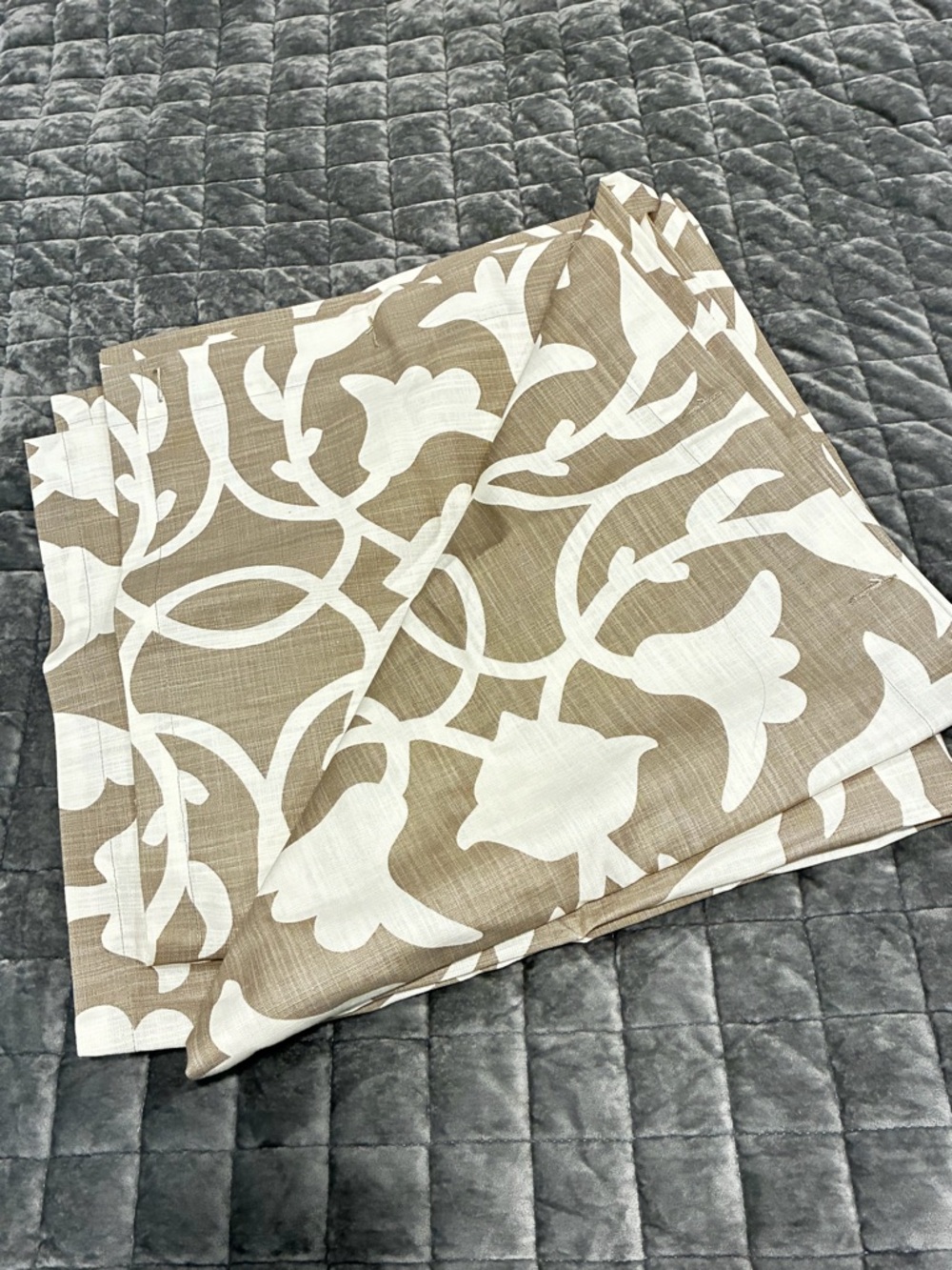 Set of two Decorative Taupe and White Floral Shower Curtain Panels Barbara Barry